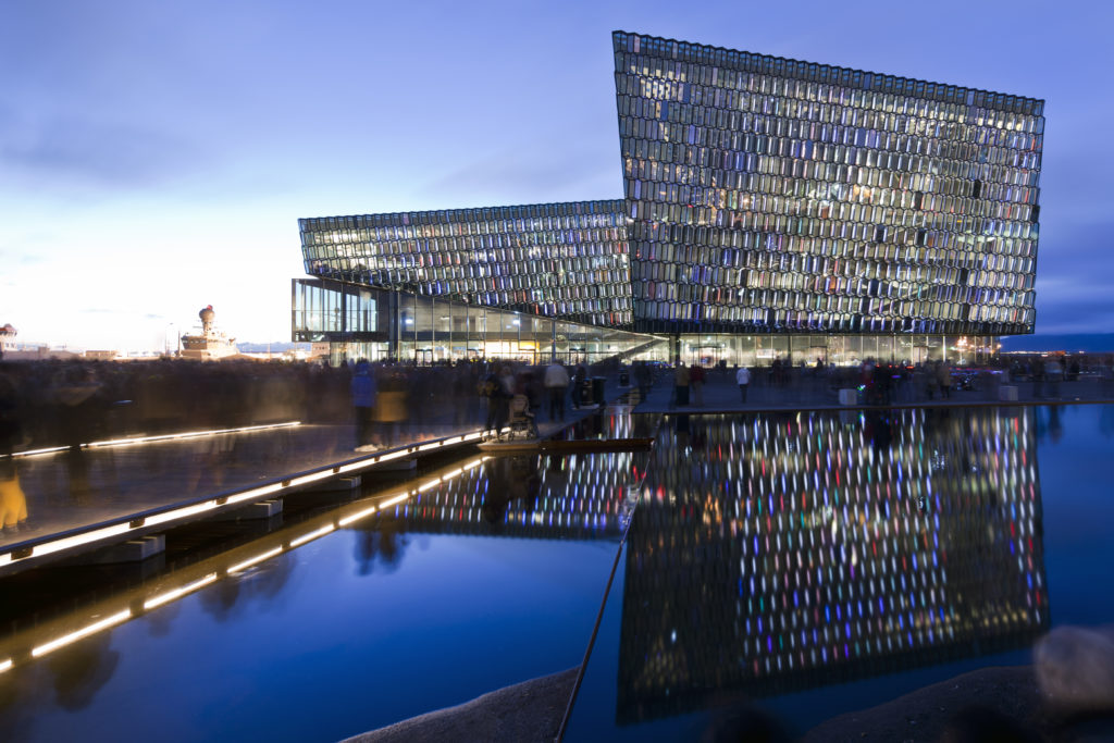 Harpa Concert Hall and Conference Centre in Reykjavik, Iceland, is designed by Henning Larsen Architects and Batteriid Archtects. Tha facade was developed by Henning Larsen Architects in collaboration with the artist Olafur Eliasson. Photo by Nic Lehoux *** EDITORIAL USE ONLY ***