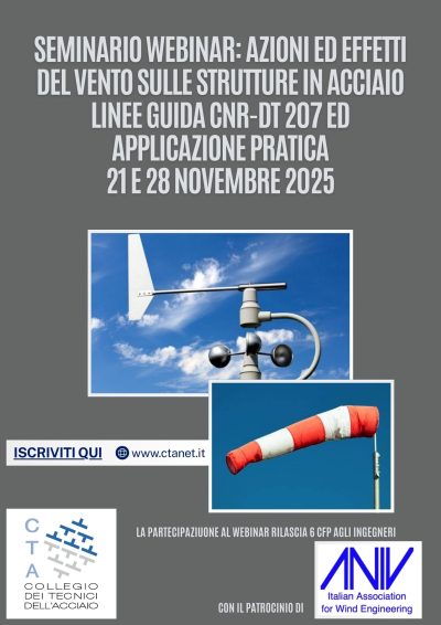 WEBINAR 21 E 28 NOVEMBRE 2024: AZIONI ED EFFETTI DEL VENTO SULLE STRUTTURE IN ACCIAIO