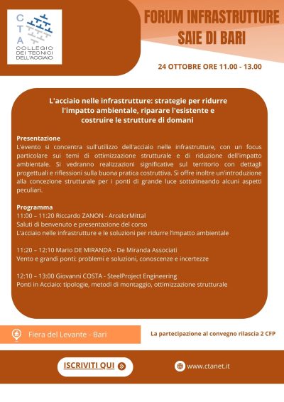 FORUM INFRASTRUTTURE AL SAIE DI BARI - 24 OTTOBRE 2025: L'ACCIAIO NELLE INFRASTRUTTURE