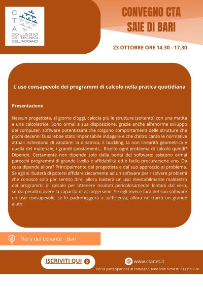 CONVEGNO CTA AL SAIE DI BARI - 23 OTTOBRE 2025: L'USO CONSAPEVOLE DEI PROGRAMMI DI CALCOLO