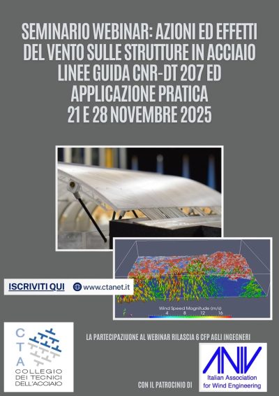 WEBINAR 21 E 28 NOVEMBRE 2025: AZIONI ED EFFETTI DEL VENTO SULLE STRUTTURE IN ACCIAIO